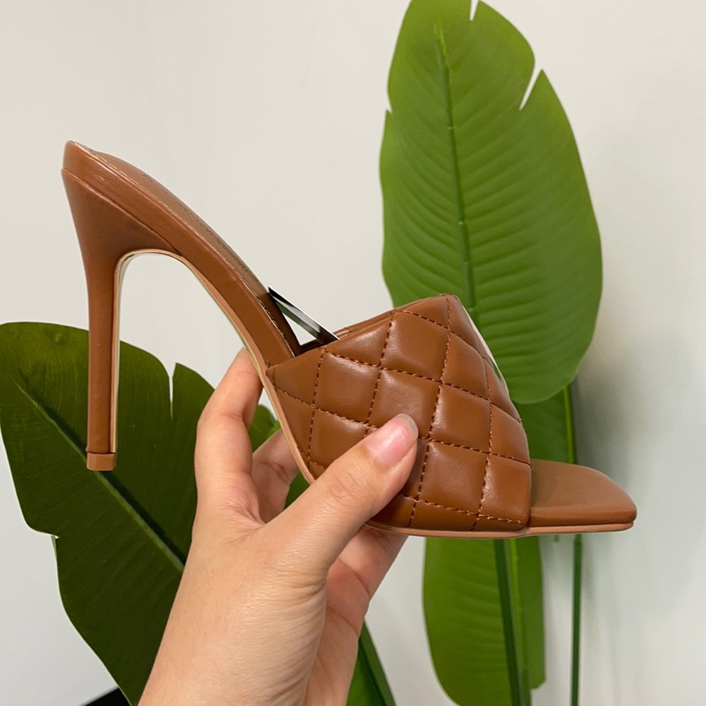 Quilted Brown Square Toe Sandal